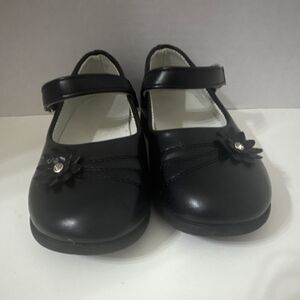Girls Black Mary Jane Shoes EU 28 Hook & Loop Flower Dress School Flats
